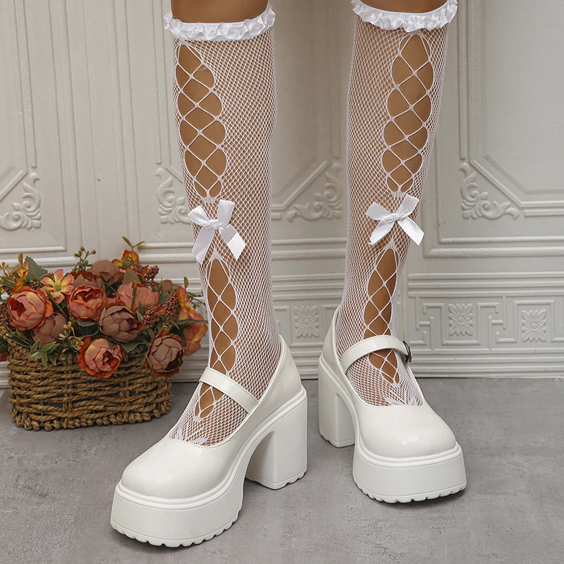 Pink Chunky Platform High Heels Pumps Women 2023 Autumn Ankle Straps Mary Jane Lolita Shoes Woman Plus Size 42 Cute Party Shoes