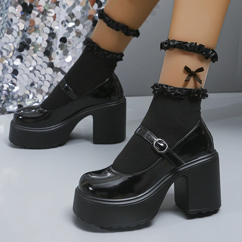 Pink Chunky Platform High Heels Pumps Women 2023 Autumn Ankle Straps Mary Jane Lolita Shoes Woman Plus Size 42 Cute Party Shoes