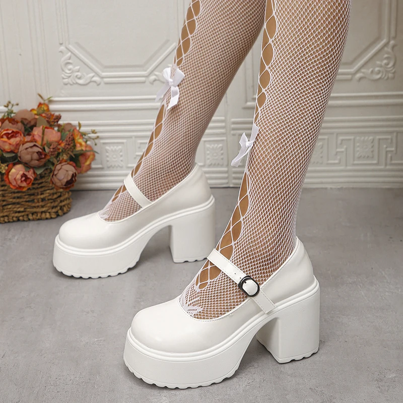 Pink Chunky Platform High Heels Pumps Women 2023 Autumn Ankle Straps Mary Jane Lolita Shoes Woman Plus Size 42 Cute Party Shoes