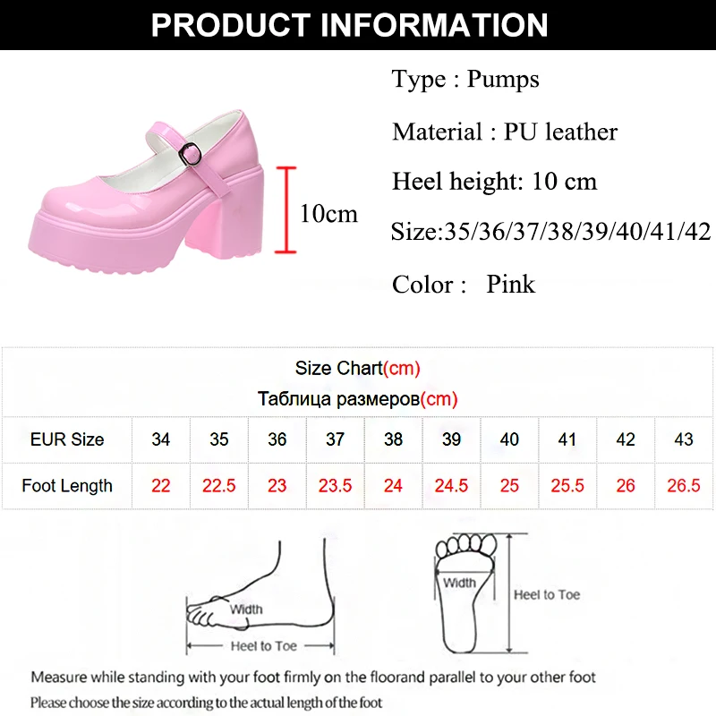 Pink Chunky Platform High Heels Pumps Women 2023 Autumn Ankle Straps Mary Jane Lolita Shoes Woman Plus Size 42 Cute Party Shoes