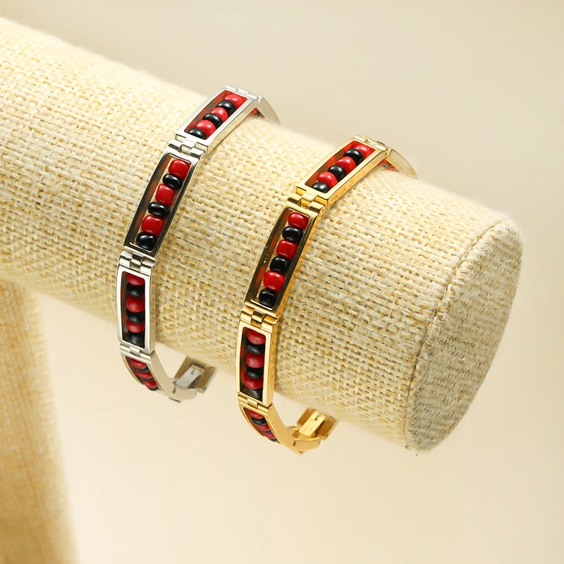 GD Hot Trend Stainless Steel Holiday Devise Lucky Amulet Beads Bangle For Women Trend Couple Bracelet Holiday Gifts