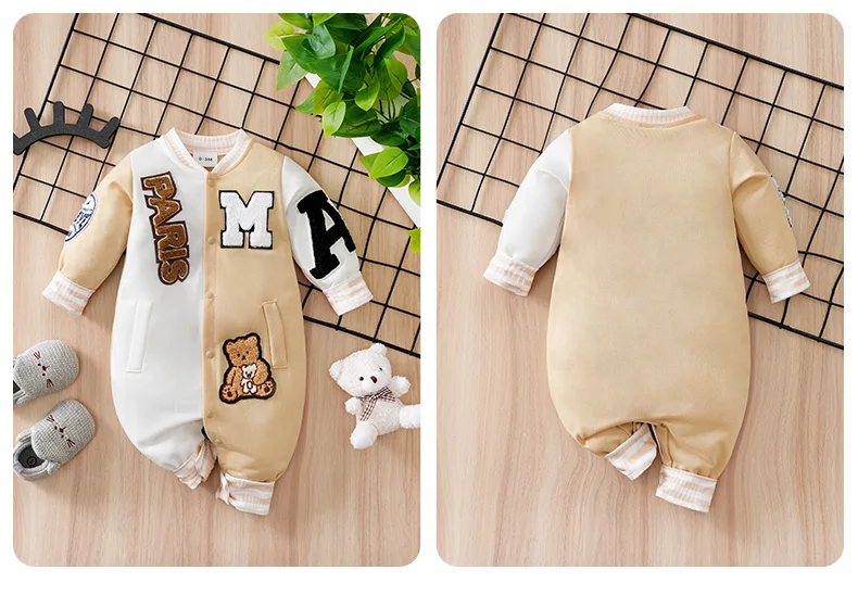 0-18 Baby Jumpsuit Casual Letter Embroidery For Comfortable And Soft Boys And Girls Summer Short Sleeved Newborn Clothes