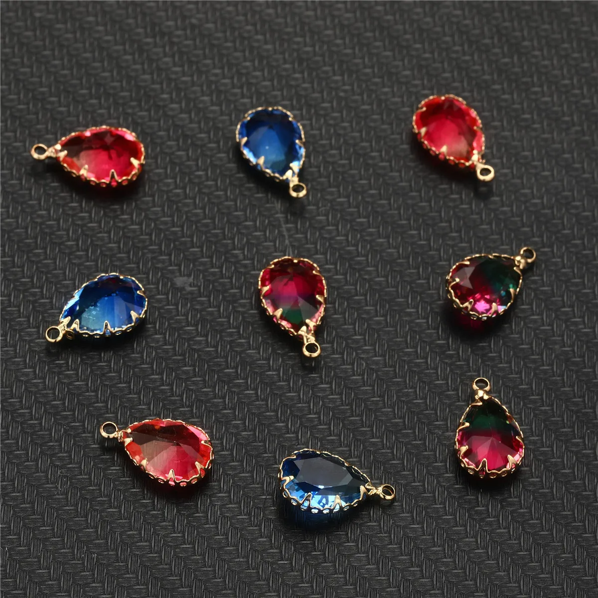 10pcs/lot Copper Colorful Crystal Water Drop Crystal Charms For Jewelry DIY Making Shining Crystal Brass Pendant Accessories