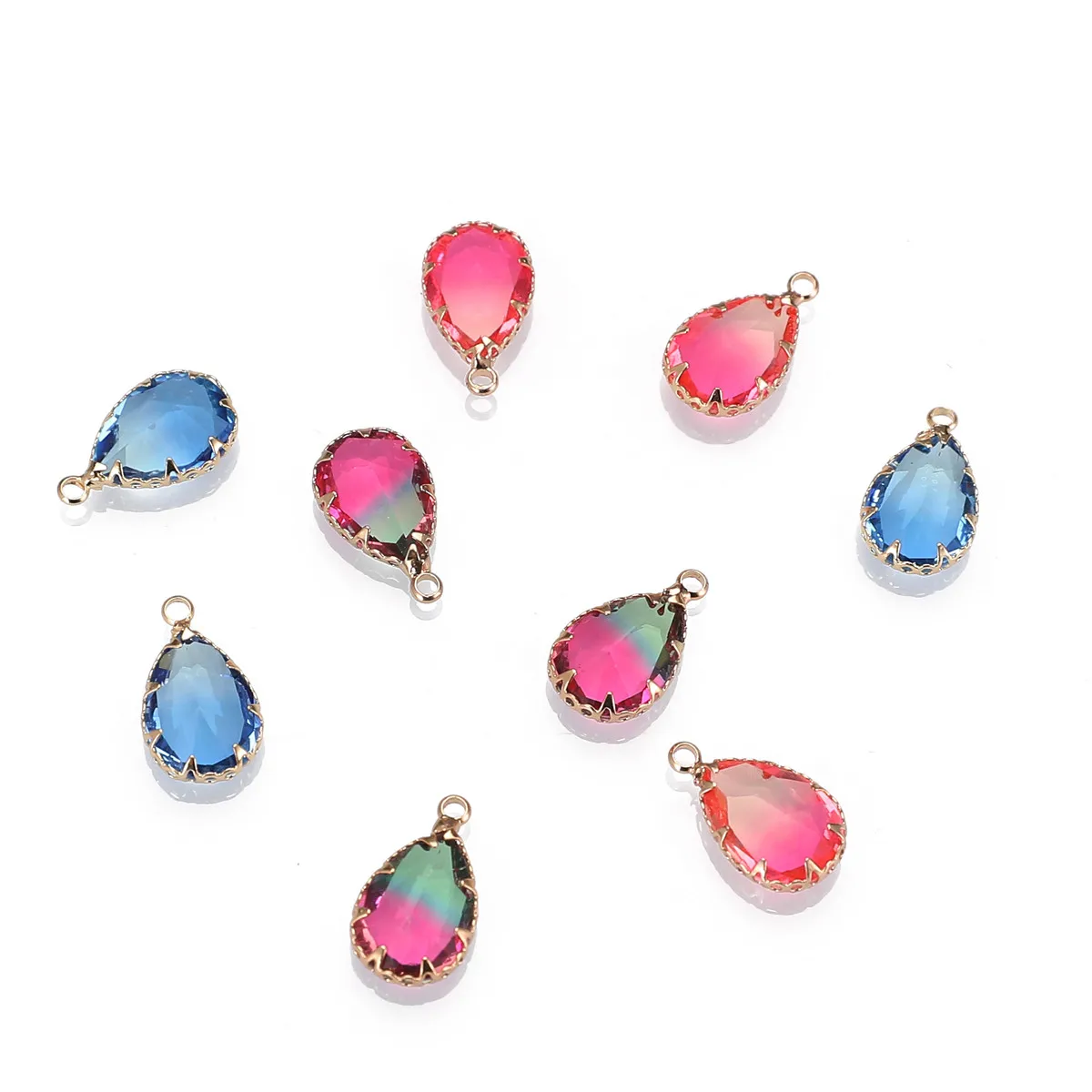 10pcs/lot Copper Colorful Crystal Water Drop Crystal Charms For Jewelry DIY Making Shining Crystal Brass Pendant Accessories
