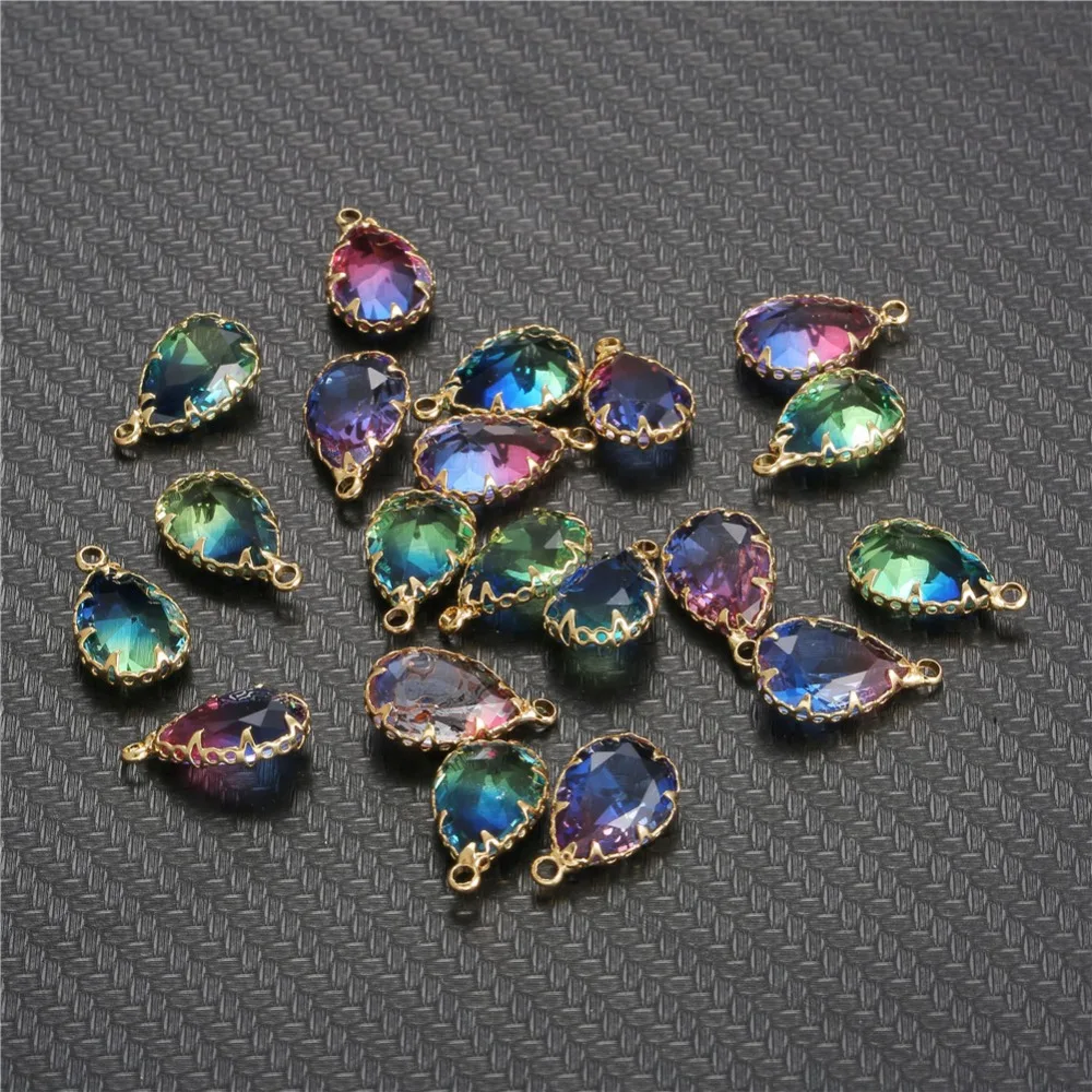 10pcs/lot Copper Colorful Crystal Water Drop Crystal Charms For Jewelry DIY Making Shining Crystal Brass Pendant Accessories