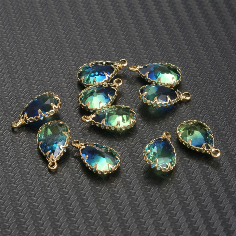 10pcs/lot Copper Colorful Crystal Water Drop Crystal Charms For Jewelry DIY Making Shining Crystal Brass Pendant Accessories