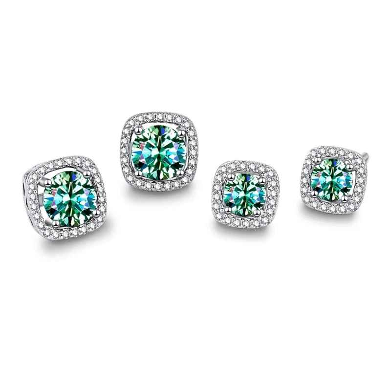 D Color VVS1 Moissanite Square Stud Earrings Women 925 Sterling Silver Moissanita Ear Studs Platinum Finish Pass Diamond Tester