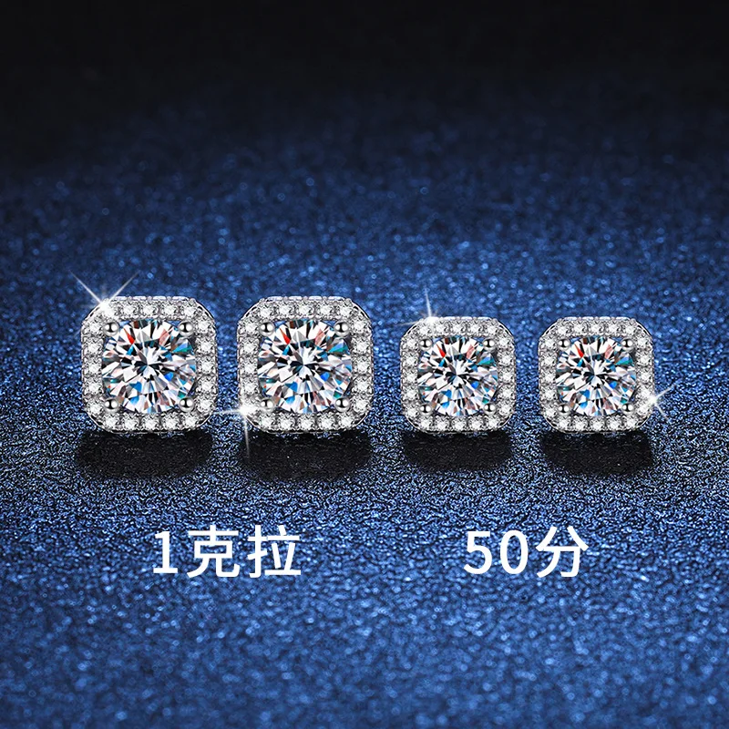 D Color VVS1 Moissanite Square Stud Earrings Women 925 Sterling Silver Moissanita Ear Studs Platinum Finish Pass Diamond Tester