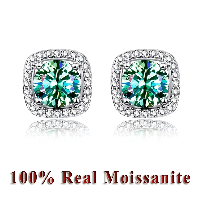 D Color VVS1 Moissanite Square Stud Earrings Women 925 Sterling Silver Moissanita Ear Studs Platinum Finish Pass Diamond Tester
