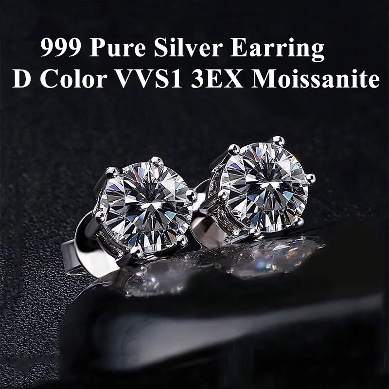 D Color VVS1 Moissanite Square Stud Earrings Women 925 Sterling Silver Moissanita Ear Studs Platinum Finish Pass Diamond Tester