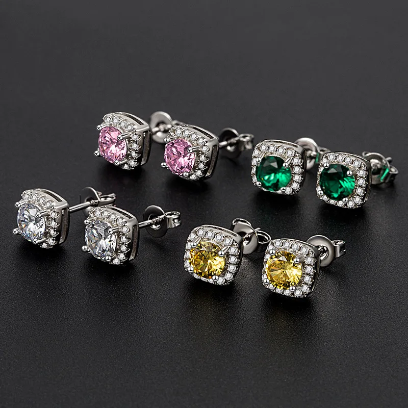 D Color VVS1 Moissanite Square Stud Earrings Women 925 Sterling Silver Moissanita Ear Studs Platinum Finish Pass Diamond Tester