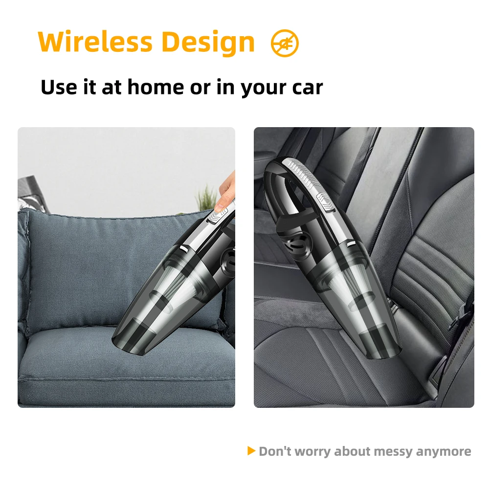 Wireless Vacuum Cleaner Powerful Cyclone Suction Rechargeable Handheld Car Vacuum Cleaner Quick Charge for Car Home Pet Hair
