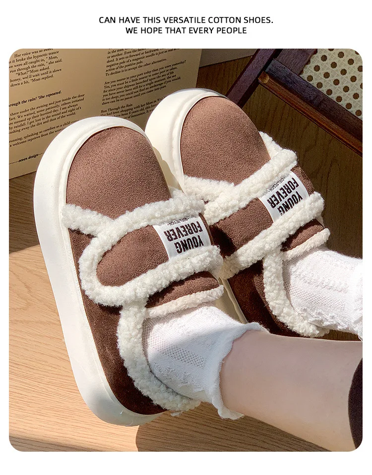 Indoor Warm Cotton Slippers For Women Winter Platform Shoes Soft Plush Thick Sole Girls Home Floor Daily Walking Fluffy Shoes