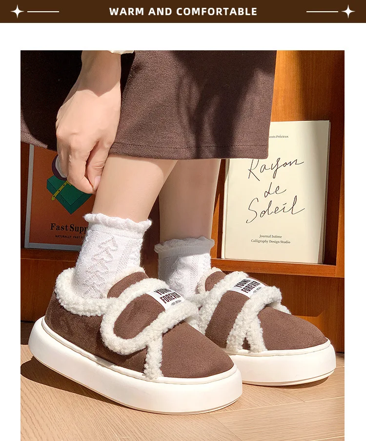 Indoor Warm Cotton Slippers For Women Winter Platform Shoes Soft Plush Thick Sole Girls Home Floor Daily Walking Fluffy Shoes