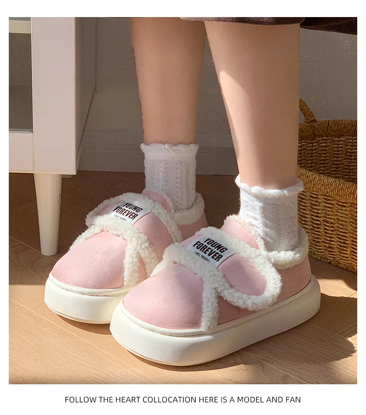 Indoor Warm Cotton Slippers For Women Winter Platform Shoes Soft Plush Thick Sole Girls Home Floor Daily Walking Fluffy Shoes