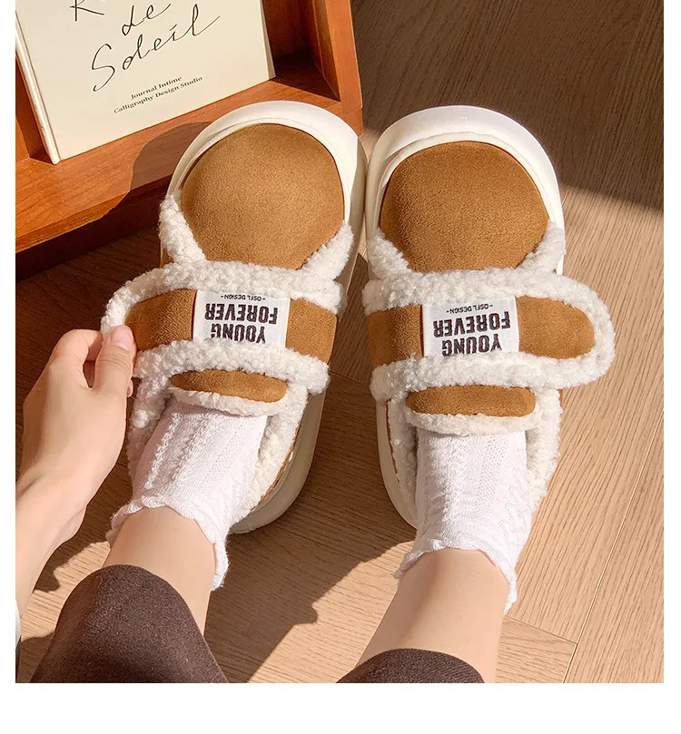 Indoor Warm Cotton Slippers For Women Winter Platform Shoes Soft Plush Thick Sole Girls Home Floor Daily Walking Fluffy Shoes