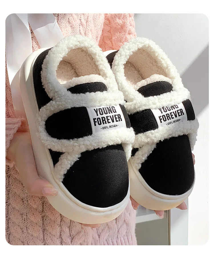 Indoor Warm Cotton Slippers For Women Winter Platform Shoes Soft Plush Thick Sole Girls Home Floor Daily Walking Fluffy Shoes