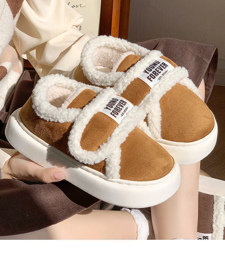 Indoor Warm Cotton Slippers For Women Winter Platform Shoes Soft Plush Thick Sole Girls Home Floor Daily Walking Fluffy Shoes