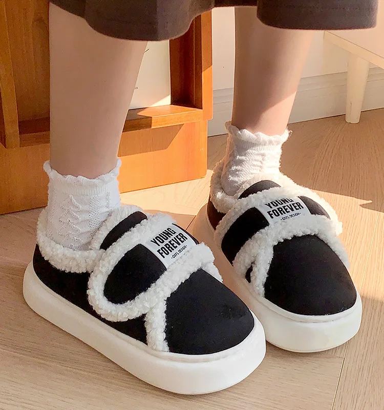 Indoor Warm Cotton Slippers For Women Winter Platform Shoes Soft Plush Thick Sole Girls Home Floor Daily Walking Fluffy Shoes
