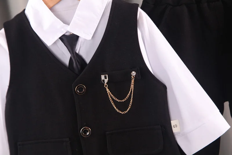 2024 new boy's solid color children's gentleman suit wear baby chain vest Tie Shirt three piece formal evening fashion dres
