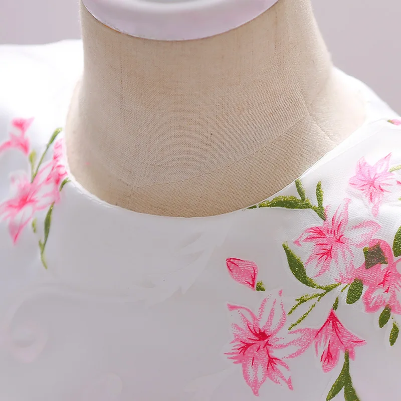 Baby Girls 1 Year Birthday Princess Party Flowers Baptism Dress Infant Embroidery Floral Sleeveless Costume Newborn Kids Clothes