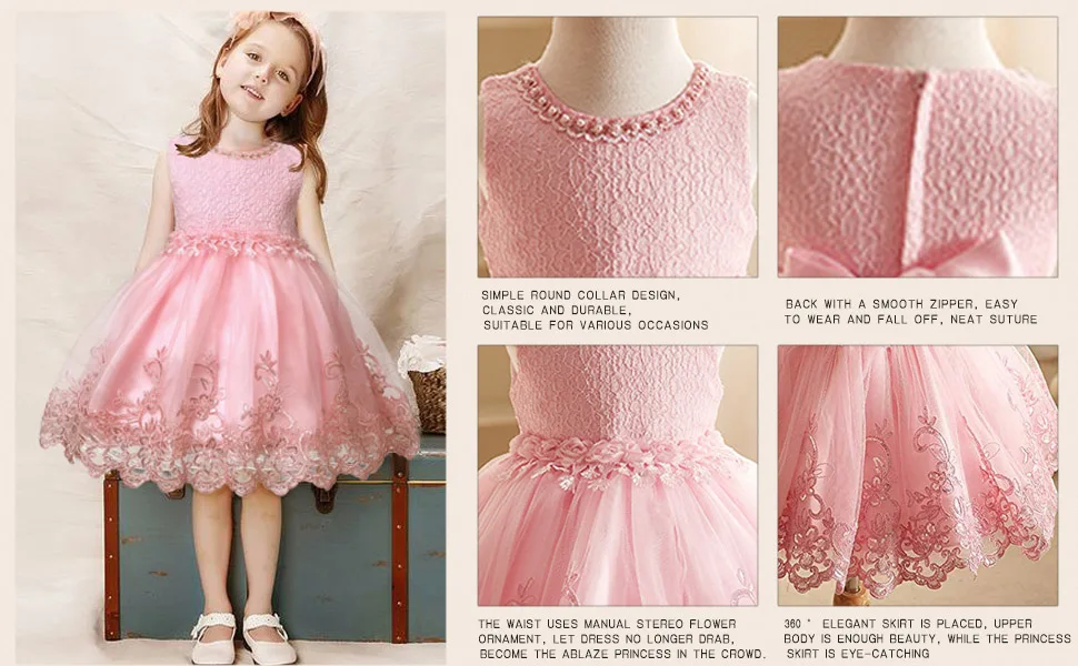 Baby Girls 1 Year Birthday Princess Party Flowers Baptism Dress Infant Embroidery Floral Sleeveless Costume Newborn Kids Clothes