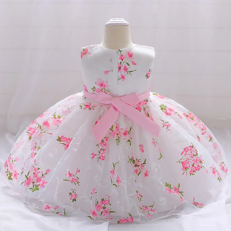 Baby Girls 1 Year Birthday Princess Party Flowers Baptism Dress Infant Embroidery Floral Sleeveless Costume Newborn Kids Clothes