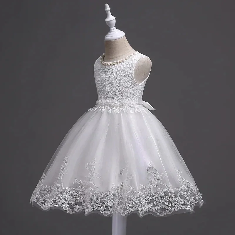 Baby Girls 1 Year Birthday Princess Party Flowers Baptism Dress Infant Embroidery Floral Sleeveless Costume Newborn Kids Clothes