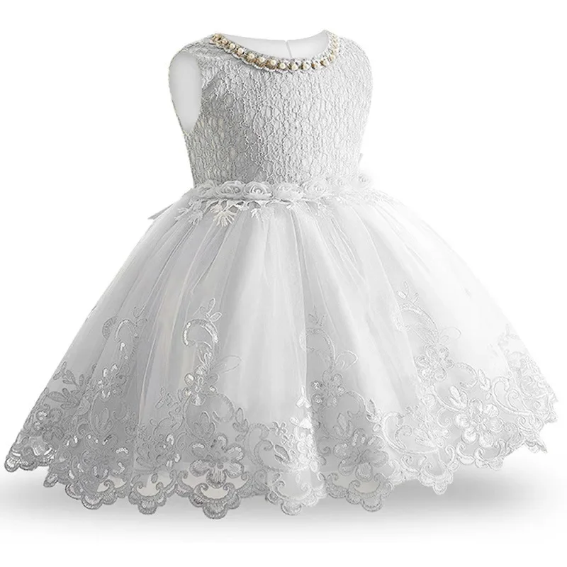 Baby Girls 1 Year Birthday Princess Party Flowers Baptism Dress Infant Embroidery Floral Sleeveless Costume Newborn Kids Clothes