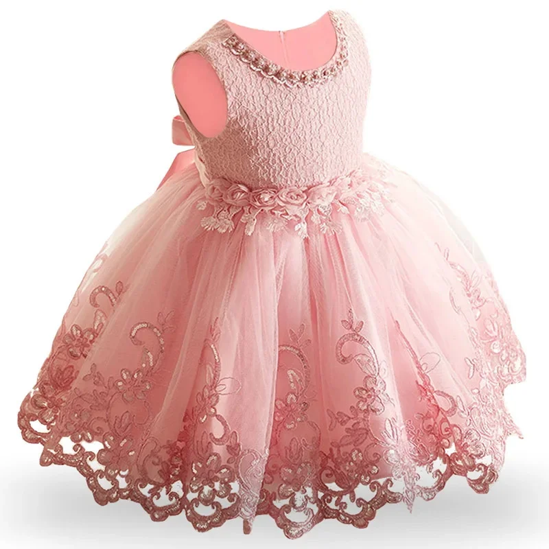 Baby Girls 1 Year Birthday Princess Party Flowers Baptism Dress Infant Embroidery Floral Sleeveless Costume Newborn Kids Clothes