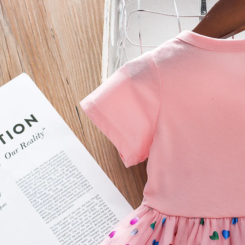 2024 Summer Baby Girls Cartoon Unicorn Dress Cotton Mesh Party Princess Dresses For 2-6 Years Children Kids Clothes
