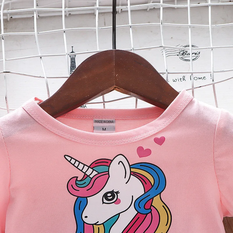 2024 Summer Baby Girls Cartoon Unicorn Dress Cotton Mesh Party Princess Dresses For 2-6 Years Children Kids Clothes