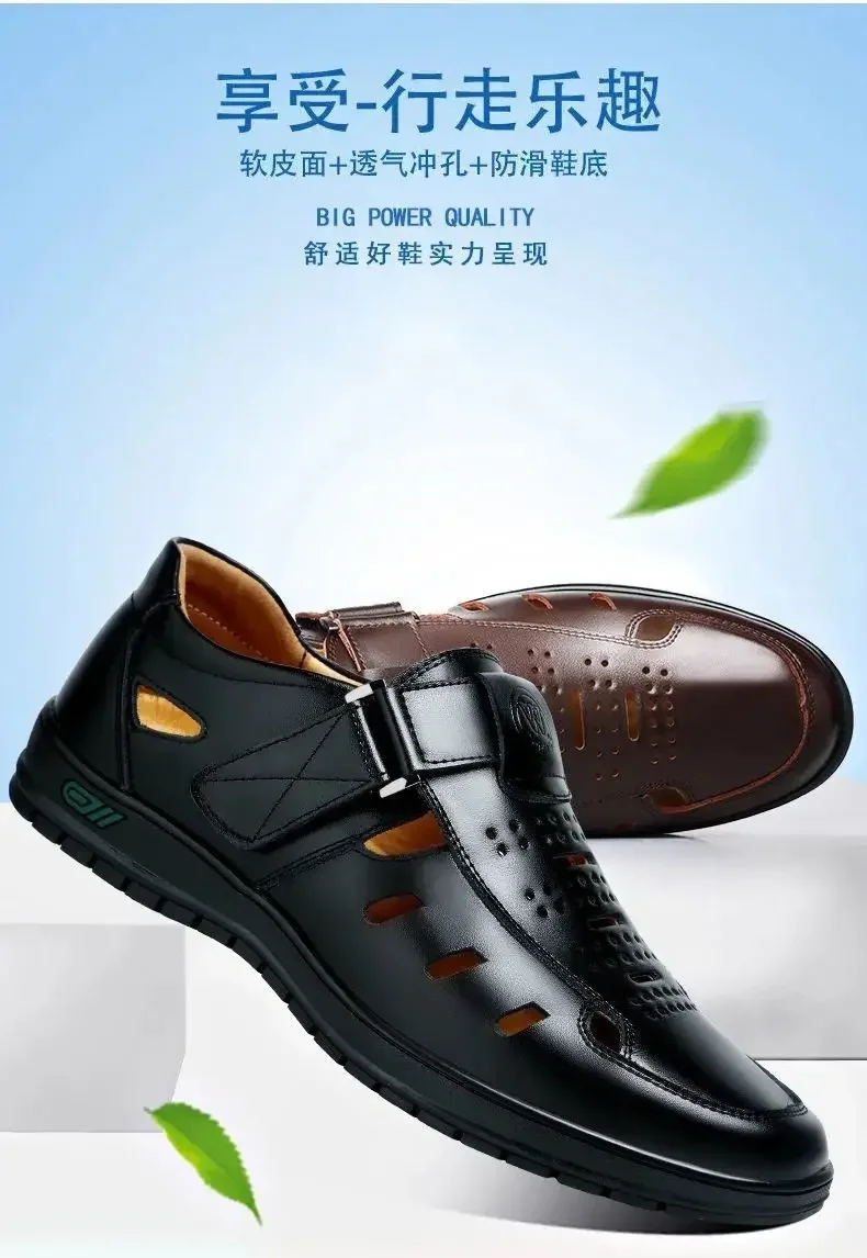 Men Genuine Leather Sandals Summer Breathable Casual Shoes for Man Slip on Clogs Outdoor Non Slip Hand Made Sandalias