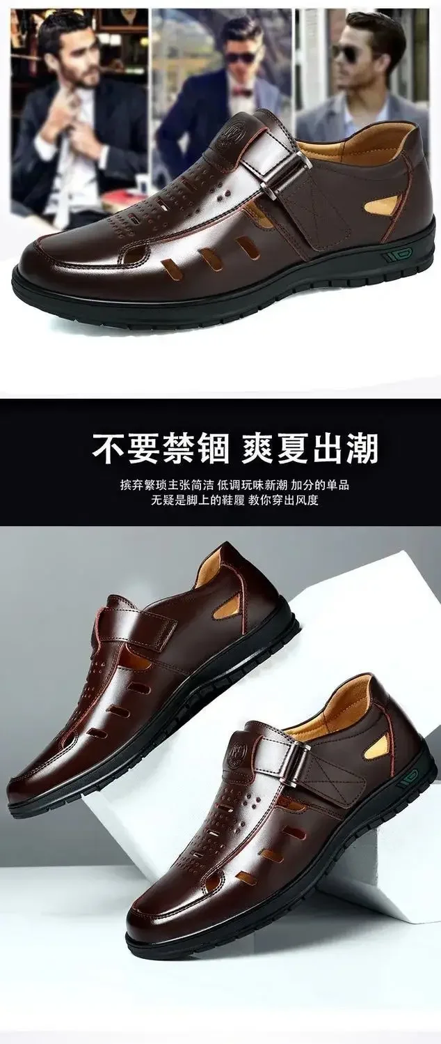 Men Genuine Leather Sandals Summer Breathable Casual Shoes for Man Slip on Clogs Outdoor Non Slip Hand Made Sandalias