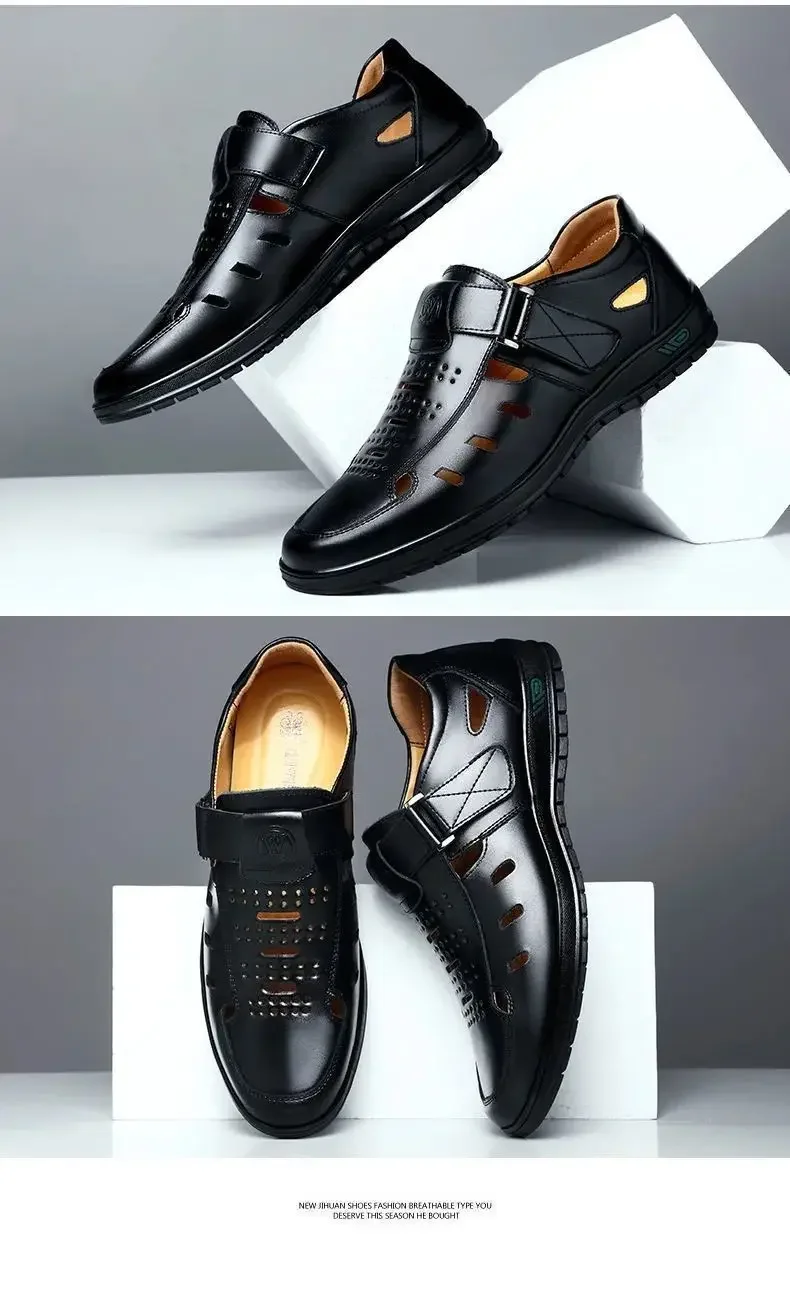 Men Genuine Leather Sandals Summer Breathable Casual Shoes for Man Slip on Clogs Outdoor Non Slip Hand Made Sandalias