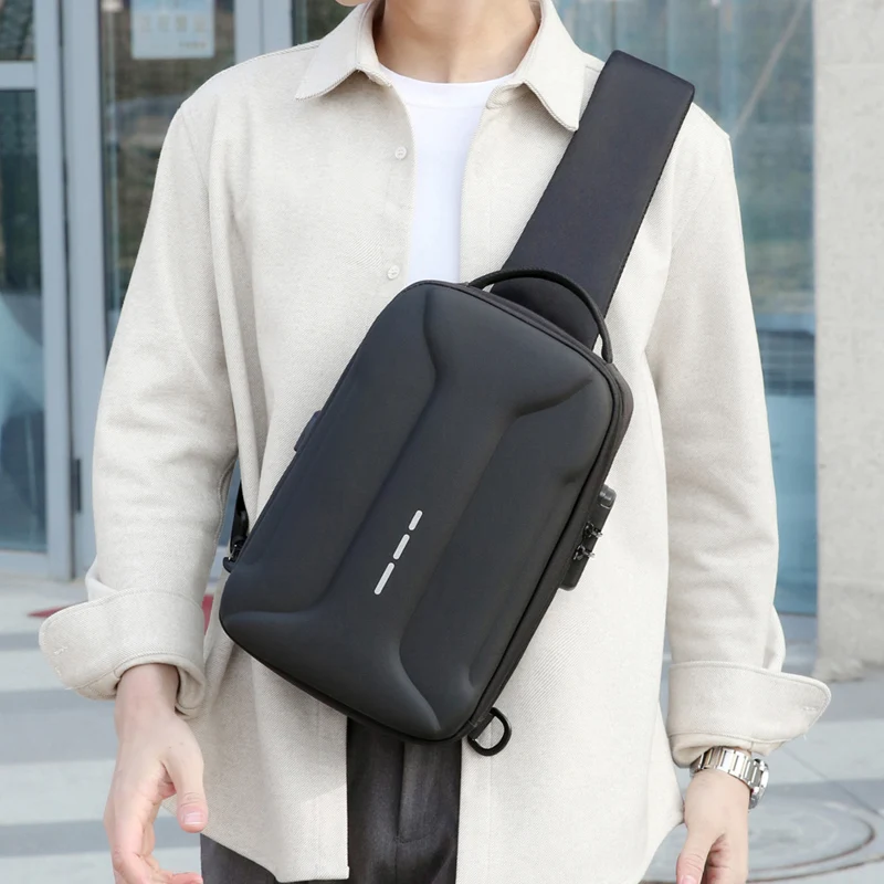 Business Crossbody Bag for Men Oxford Anti-theft Combination Lock Chest Packs Travel Storage Shoulder Bag With USB Charging Port