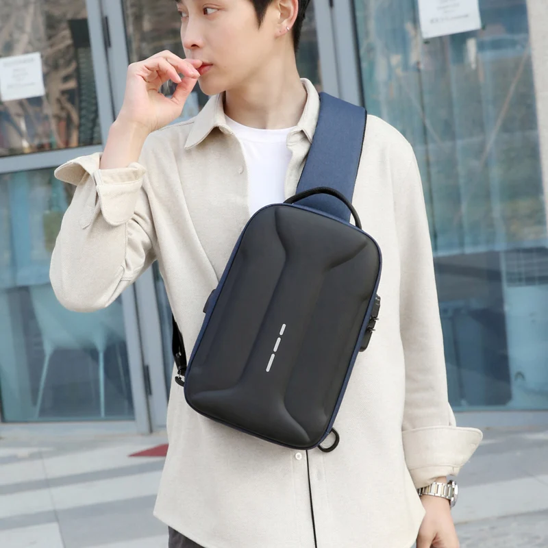 Business Crossbody Bag for Men Oxford Anti-theft Combination Lock Chest Packs Travel Storage Shoulder Bag With USB Charging Port