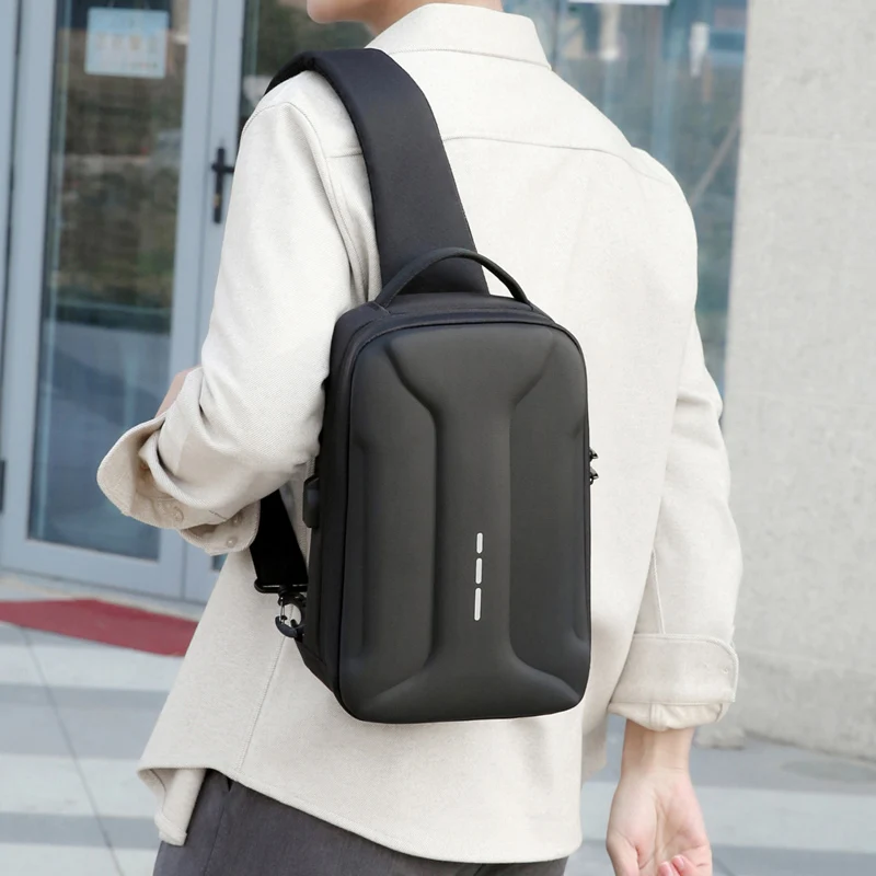 Business Crossbody Bag for Men Oxford Anti-theft Combination Lock Chest Packs Travel Storage Shoulder Bag With USB Charging Port