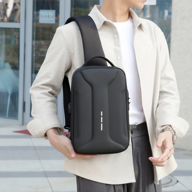 Business Crossbody Bag for Men Oxford Anti-theft Combination Lock Chest Packs Travel Storage Shoulder Bag With USB Charging Port