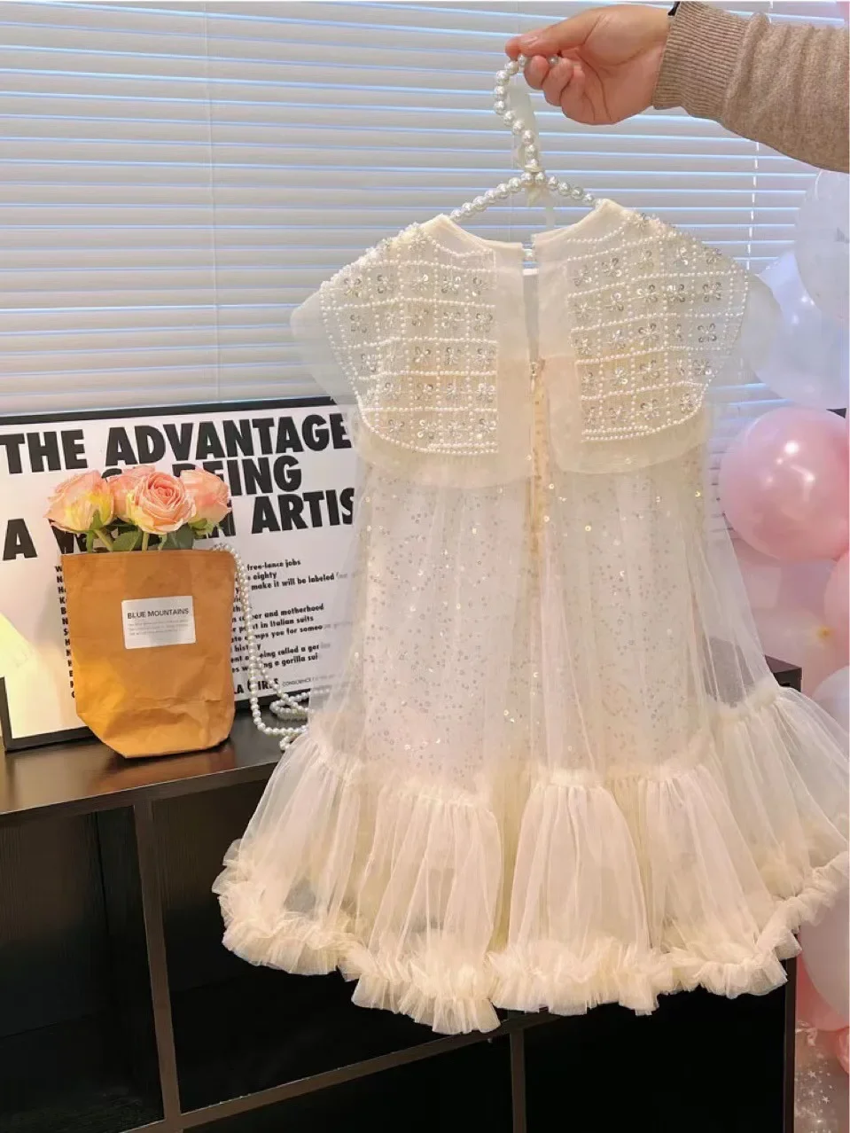 2024 New Girls Princess Dress Casual Spring Summer Children's Clothing Kids Girl Pearl Neck Dresses Fashion Yarn Dress