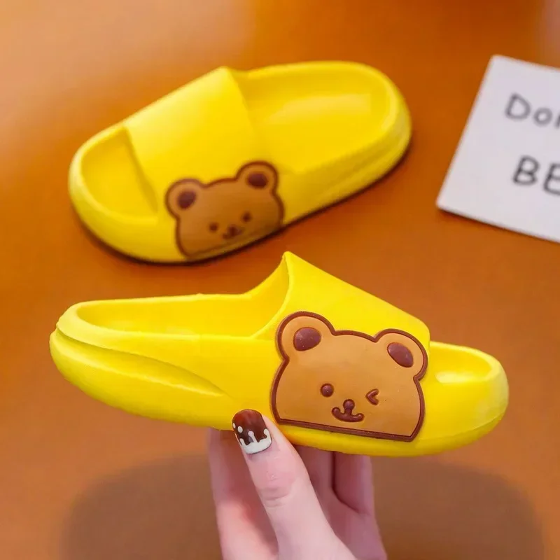 Cartoon Bear Children's Beach Slippers For Boys Girls Home Shoes Summer Thick Sole Flip Flops EVA Soft Outdoor Slippers Child