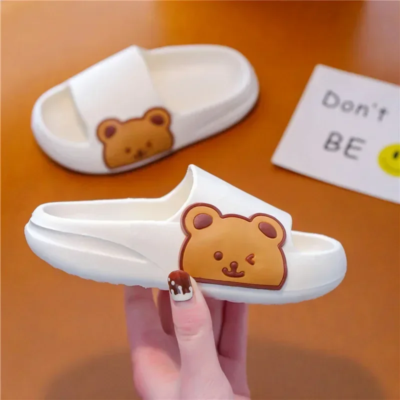 Cartoon Bear Children's Beach Slippers For Boys Girls Home Shoes Summer Thick Sole Flip Flops EVA Soft Outdoor Slippers Child