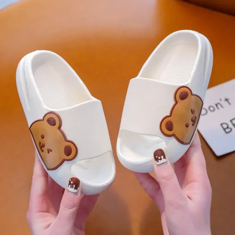 Cartoon Bear Children's Beach Slippers For Boys Girls Home Shoes Summer Thick Sole Flip Flops EVA Soft Outdoor Slippers Child