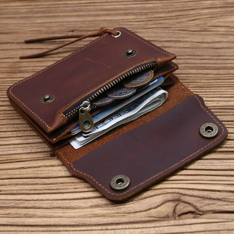 100% Genuine Leather Wallet For Men Male Brand Vintage Handmade Short Small Men's Purse Card Holder With Zipper Coin Pocket Bag