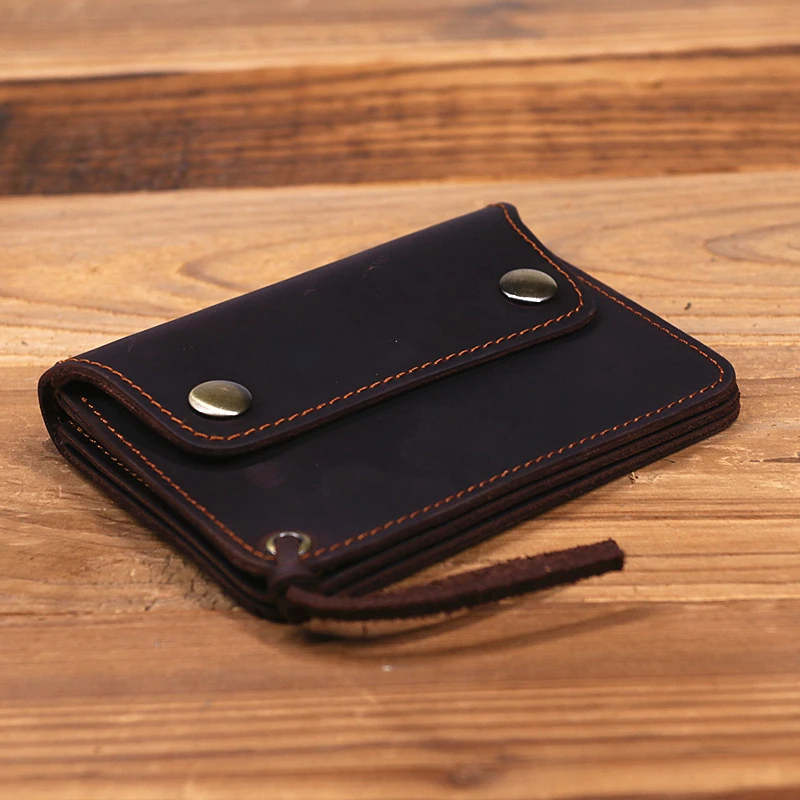 100% Genuine Leather Wallet For Men Male Brand Vintage Handmade Short Small Men's Purse Card Holder With Zipper Coin Pocket Bag