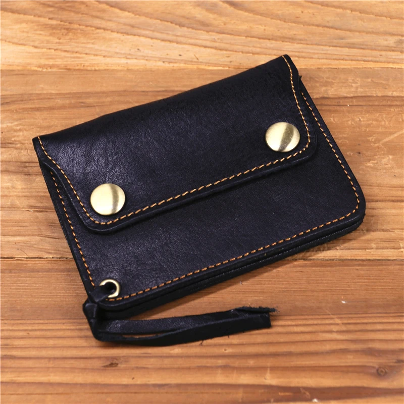 100% Genuine Leather Wallet For Men Male Brand Vintage Handmade Short Small Men's Purse Card Holder With Zipper Coin Pocket Bag
