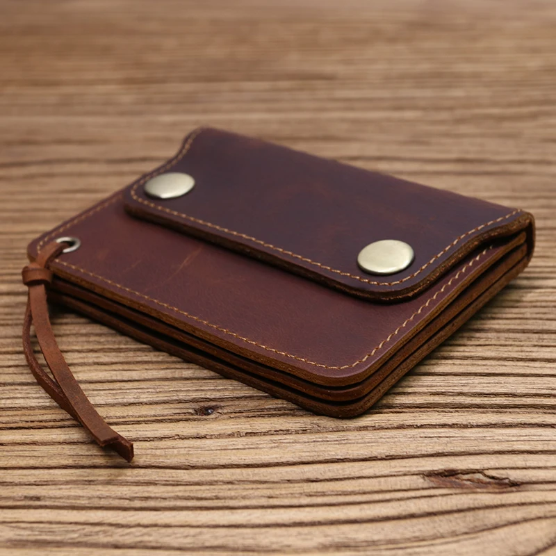 100% Genuine Leather Wallet For Men Male Brand Vintage Handmade Short Small Men's Purse Card Holder With Zipper Coin Pocket Bag