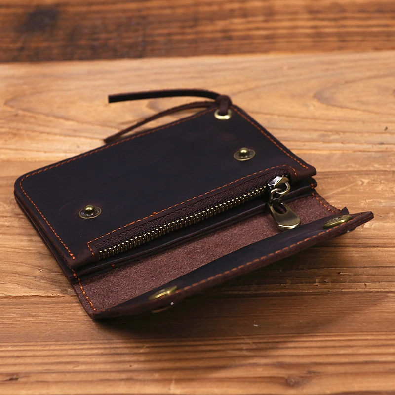 100% Genuine Leather Wallet For Men Male Brand Vintage Handmade Short Small Men's Purse Card Holder With Zipper Coin Pocket Bag