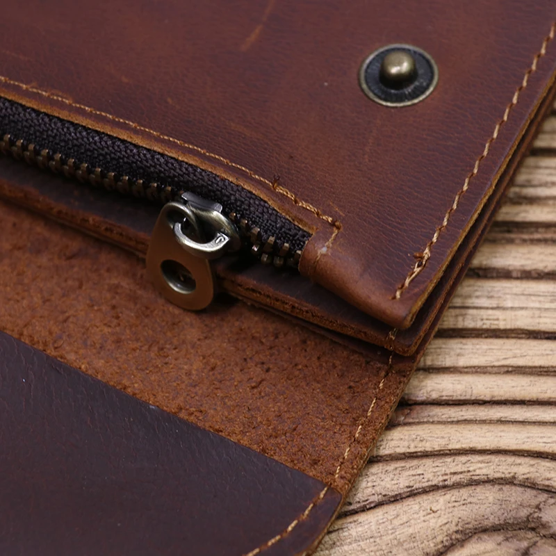 100% Genuine Leather Wallet For Men Male Brand Vintage Handmade Short Small Men's Purse Card Holder With Zipper Coin Pocket Bag
