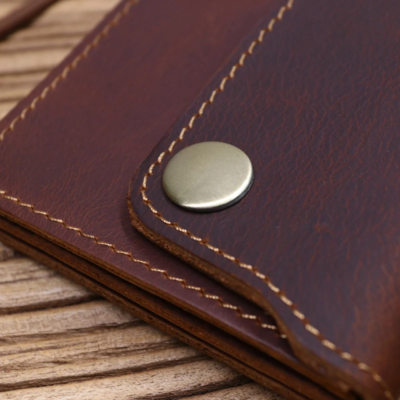 100% Genuine Leather Wallet For Men Male Brand Vintage Handmade Short Small Men's Purse Card Holder With Zipper Coin Pocket Bag